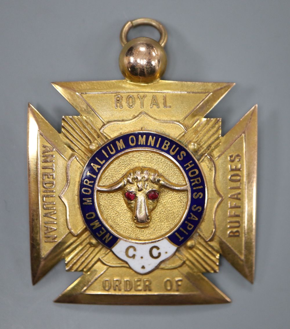 A George V 9ct gold Order of Royal Antediluvian Buffaloes masonic medallion